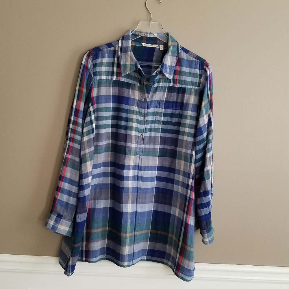 Soft Surroundings Primarily Plaid Popover Shirt